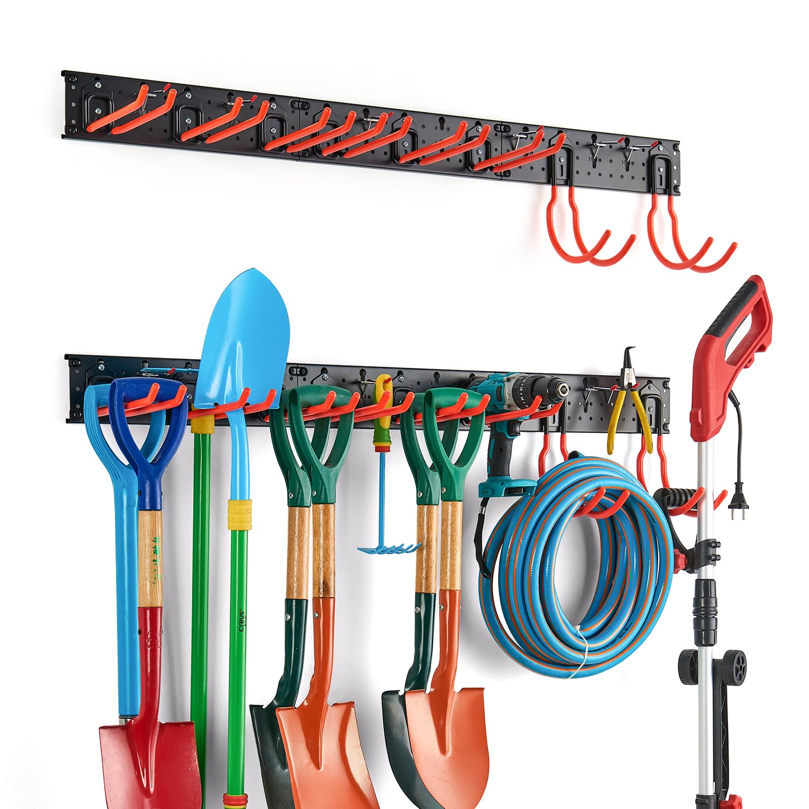Ultrawall Multi-Storage Garage Hooks, Utility Rack with Multiple Installation Methods, Wall-Mounted Garden Tool Organizer System
