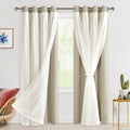 Hiasan Blackout Curtains with Sheer Overlay 84 Inches Long, Thermal Insulated Mix & Match Double Layer Window Curtains for Bedro