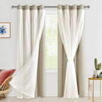Hiasan Blackout Curtains with Sheer Overlay 84 Inches Long, Thermal Insulated Mix & Match Double Layer Window Curtains for Bedro