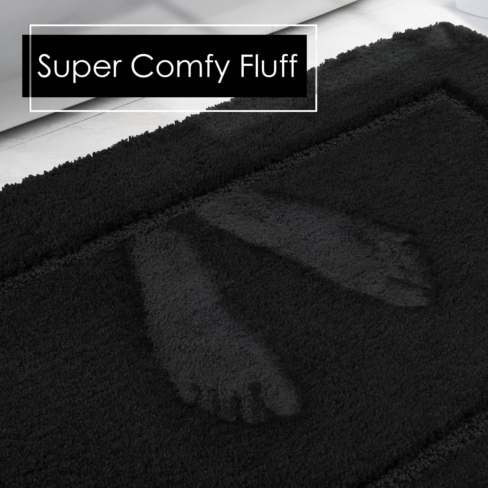 Lochas Bathroom Rug Set Black, Soft Bath Rug Set 2 Piece Set, Toilet Mat U-Shaped 20X20 And 34X20 Bathroom Rugs, Quickly Dry Mat