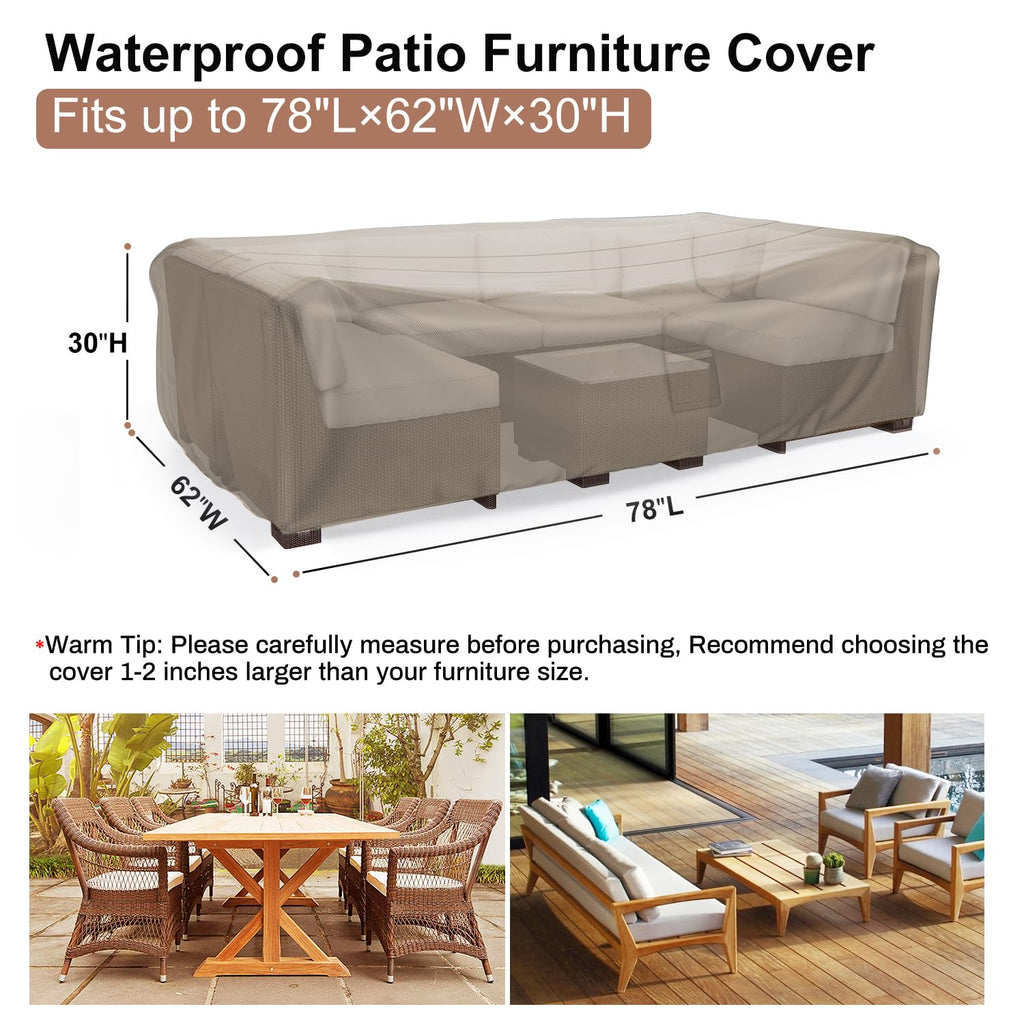 Mrrihand Heavy Duty Patio Furniture Covers, Outdoor Furniture Covers Waterproof Sectional Sofa Set , Patio Table And Chair Set Cover 78'L×62'W×30'H,Brown