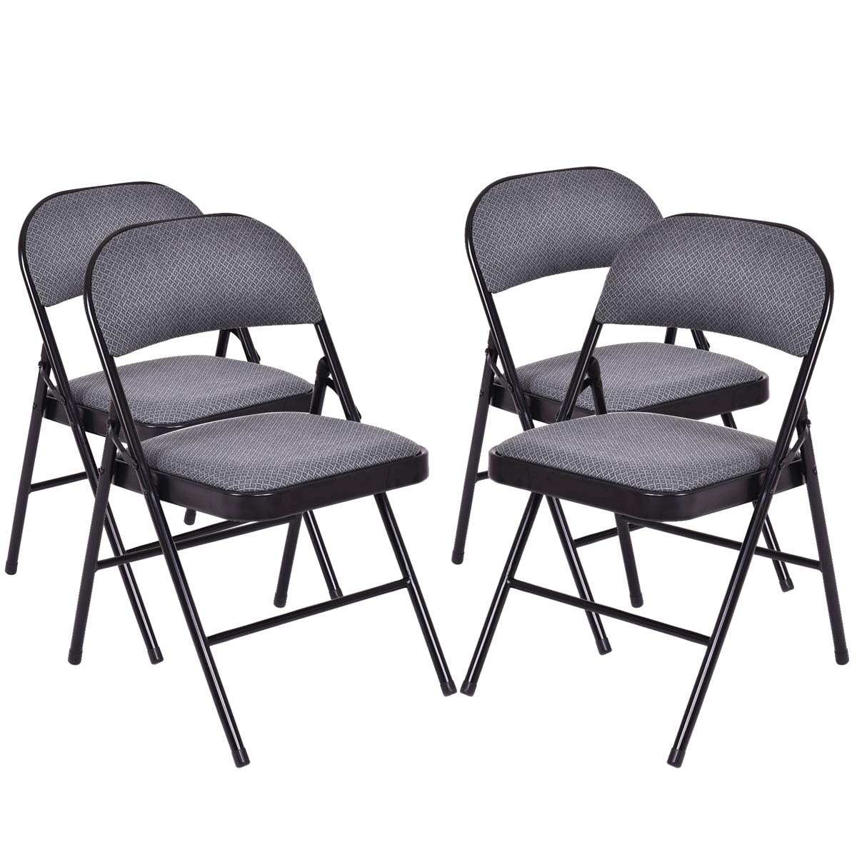 Giantex 4-Pack Folding Chairs, Fabric Dining Chair Set With Metal Frame, Padded Seat And Back, Non-Slip Foot Pads, Foldable Even