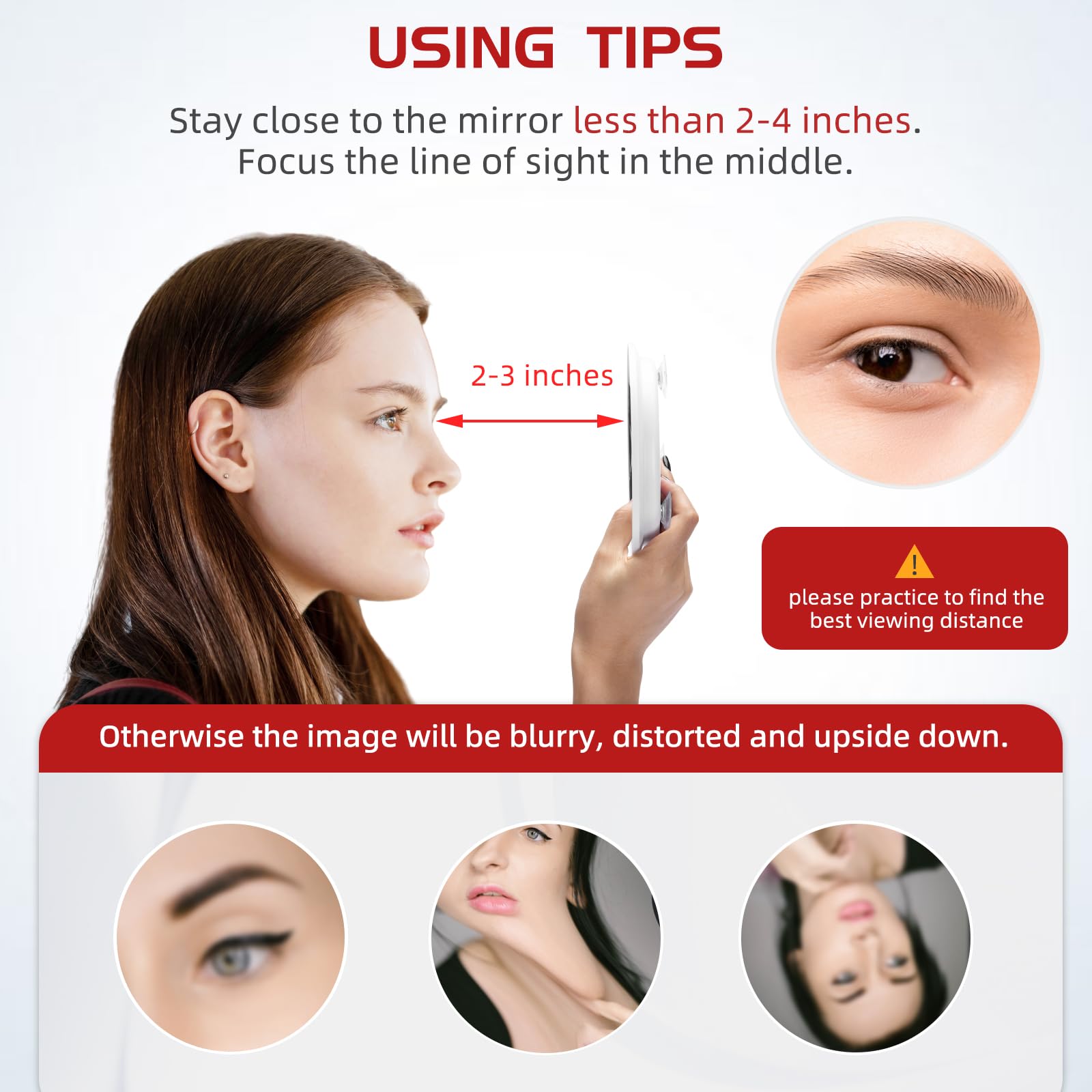 10X Magnifying Mirror With 3 Suction Cups - 6' Stick On Makeup Mirror With 10X Magnification, Magnified Makeup Mirror Portable