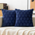 Miulee Dark Blue Throw Pillow Covers 18X18 Set Of 2 Decorative Farmhouse Couch Throw Pillows Boho Shells Cute Soft Plush Wool Winter Pillowcases For Bedroom Living Room Sofa