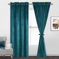 Jiuzhen Teal Velvet Curtains For Living Room Bedroom Super Soft Luxury Thermal Insulated Noise Reducing Rod Pocket Window Drapes