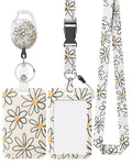 Uniclife Floral Sliding Badge Holder White Flower Plastic Case With Retractable Badge Reel Carabiner Clip & Detachable Lanyard S