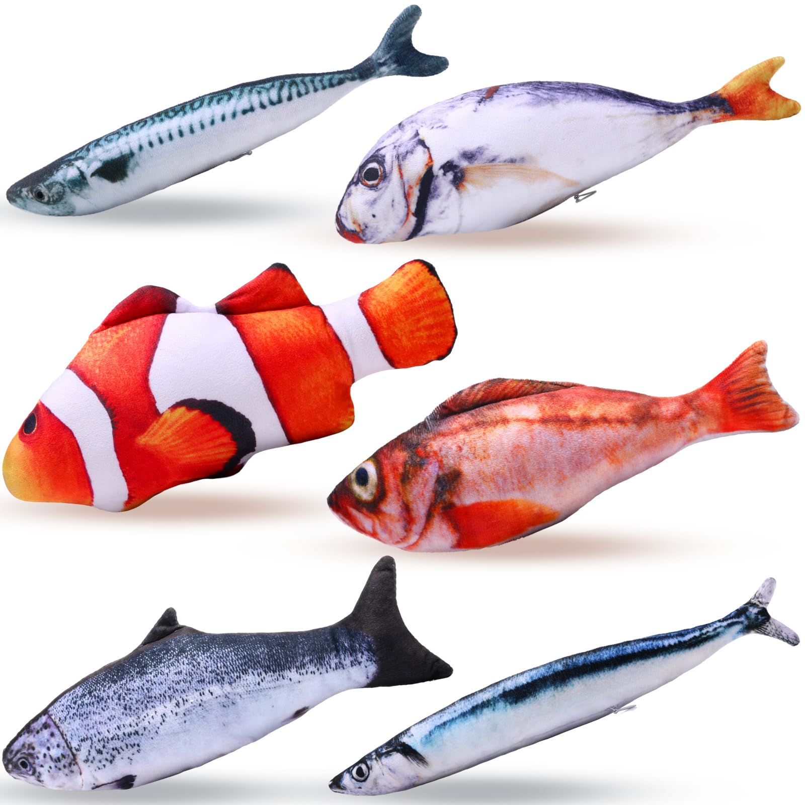 Barydat 6 Pcs 12 Inch Fish Plush Toy Pillow Fish Stuffed Animal Soft Cushion Realistic Carp Toy for Cat Pets or Kids Birthday Gi