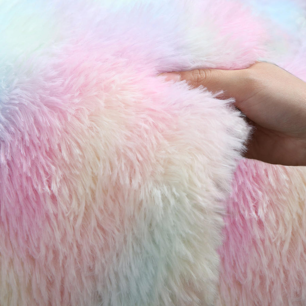 Kchowua 3X5 Unicorn Thick Fluffy Fuzzy Rugs For Girls Bedroom,Machine Washable Non Slip Pastel Shag Shaggy Rug For Living Room,T