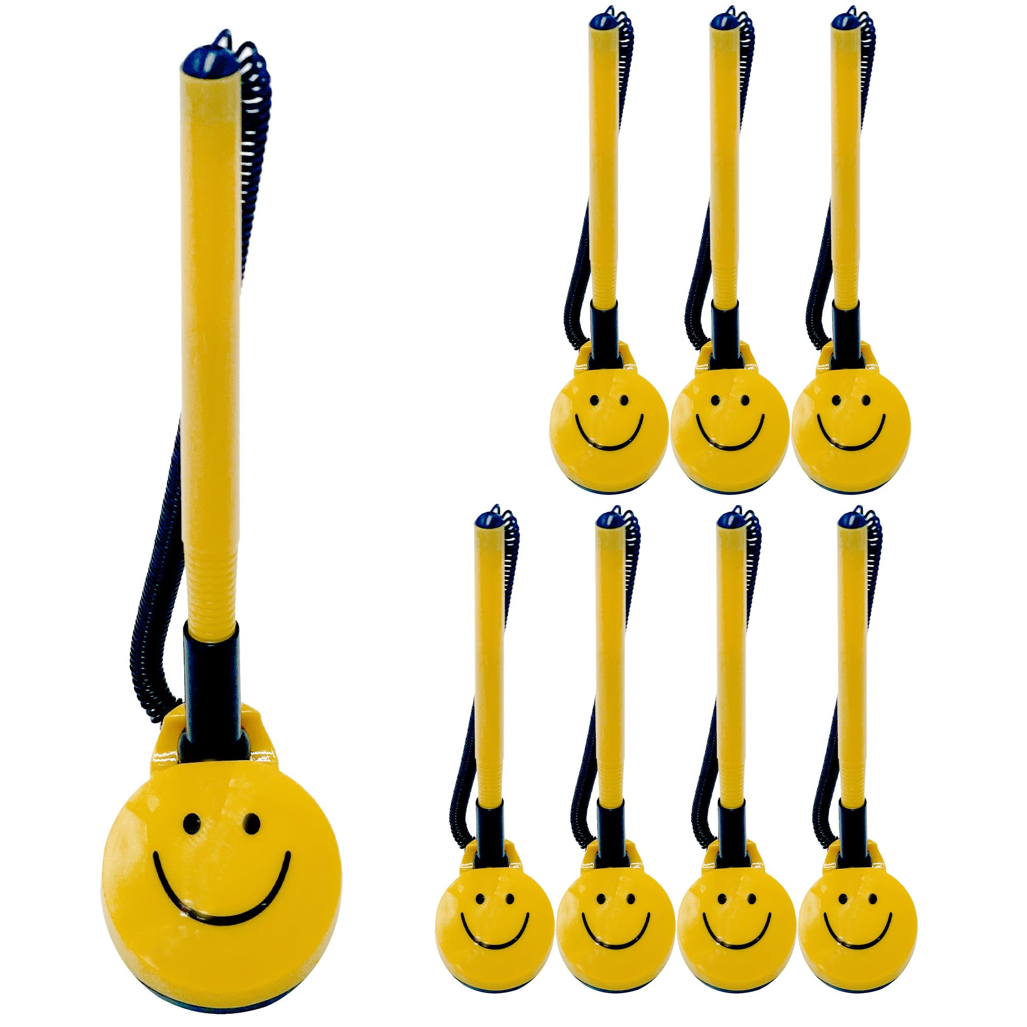 Performore 8 Pack Of Secure Counter Pens With Plastic Secure Cord Attached To Adhesive Back Base Pen Holder With Smiley Face Des