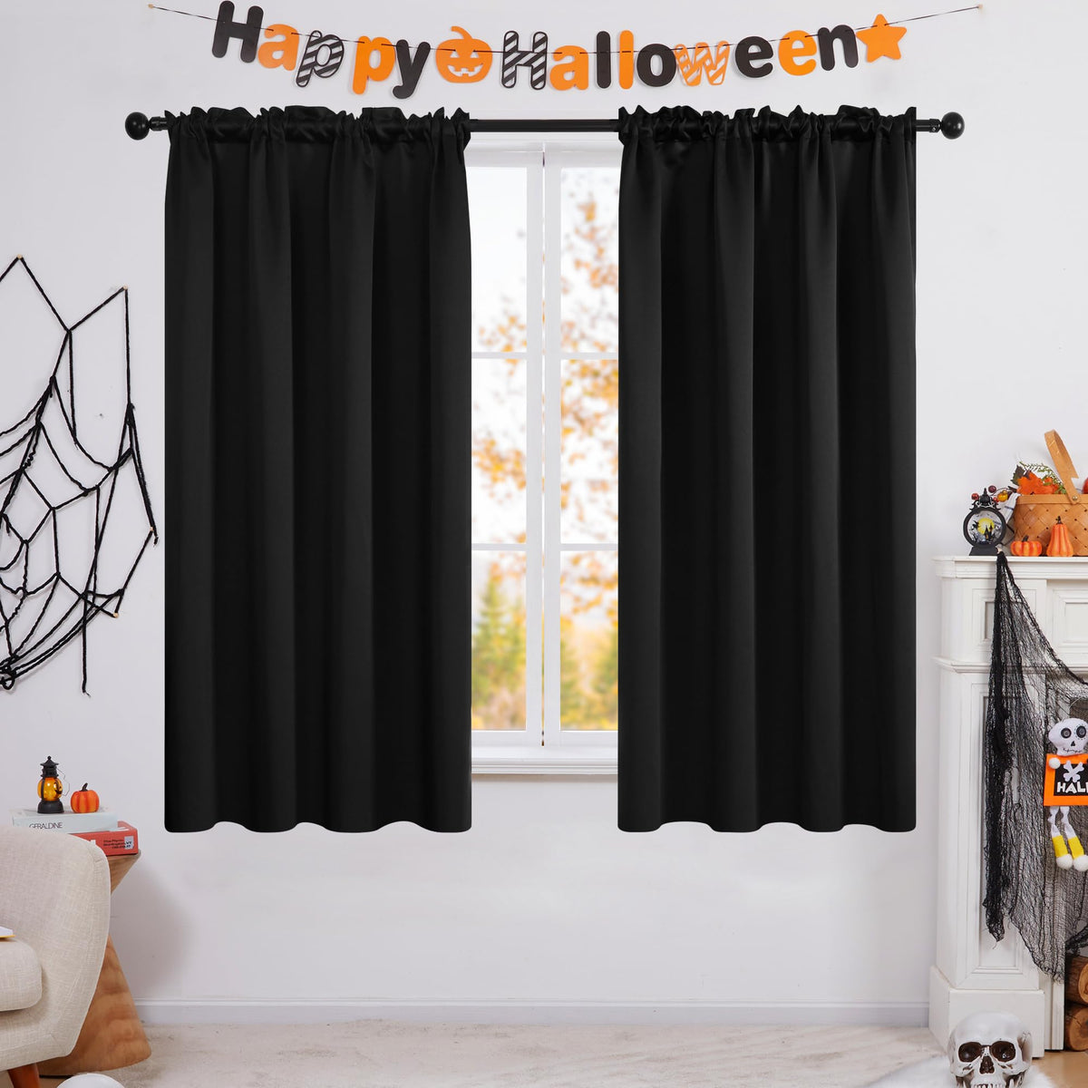 Deconovo Soild Rod Pocket Blackout Curtains, Black, 42W X 45L