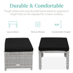 Best Choice Products Set Of 2 Wicker Ottomans, Multipurpose Outdoor Furniture For Patio, Backyard, Additional Seating, Footrest, Side Table W/Removable Cushions, Steel Frame - Gray/Black