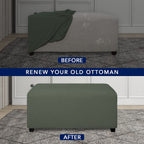 Purefit Super Stretch Soft Form Fit Ottoman Cover Rectangle - Ottoman Slipcovers For Foot Stool & Folding Storage Furniture For Living Room With Nonslip Elastic Bottom (Small, Grayish Green)