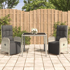 vidaXL Patio Dining Set 3 Piece, Wicker Dining Table and Chair with Cushions, Adjustable Reclining Chair for Lawn Backyard Garden, Gray Poly Rattan