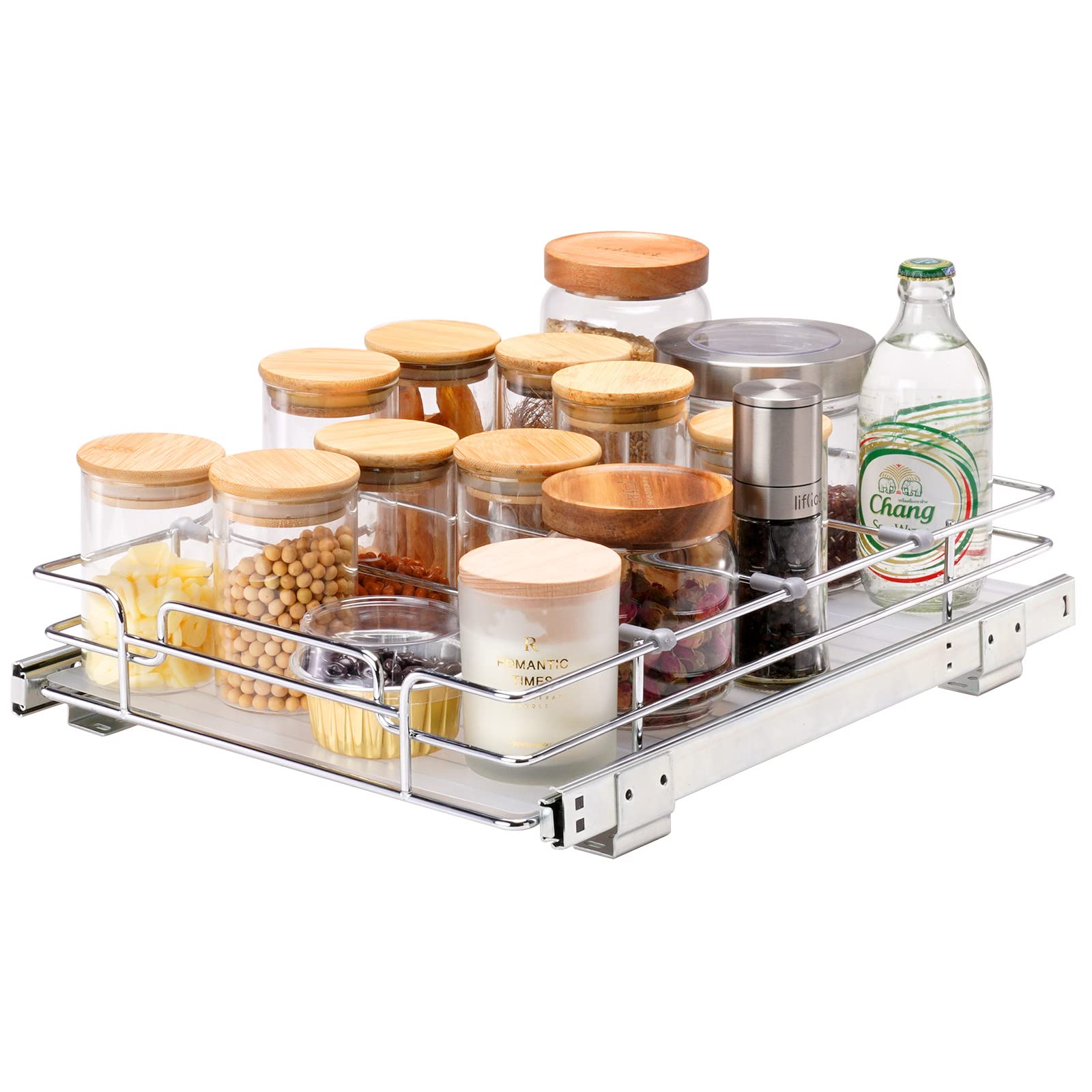 VEVOR 12''W x 17''D Pull Out Cabinet Organizer, Heavy Duty Slide Out Pantry Shelves, Chrome-Plated Steel Roll Out Drawers, Slidi
