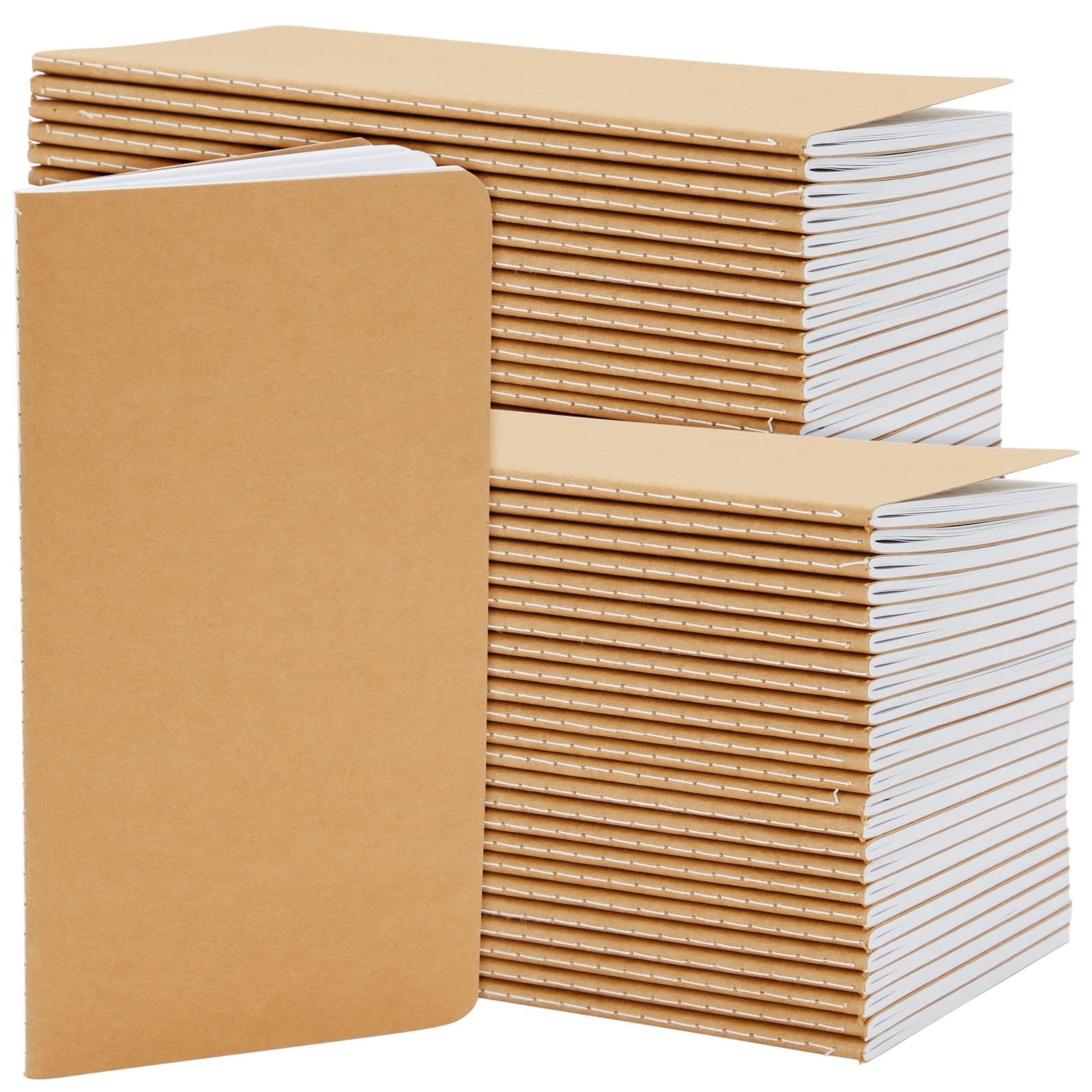 Paper Junkie Kraft Paper Notebooks Bulk - H5 Lined Journals, 4.3x8.2 Inch, Brown, 80 Pages, Pack of 48, Model CNHAH