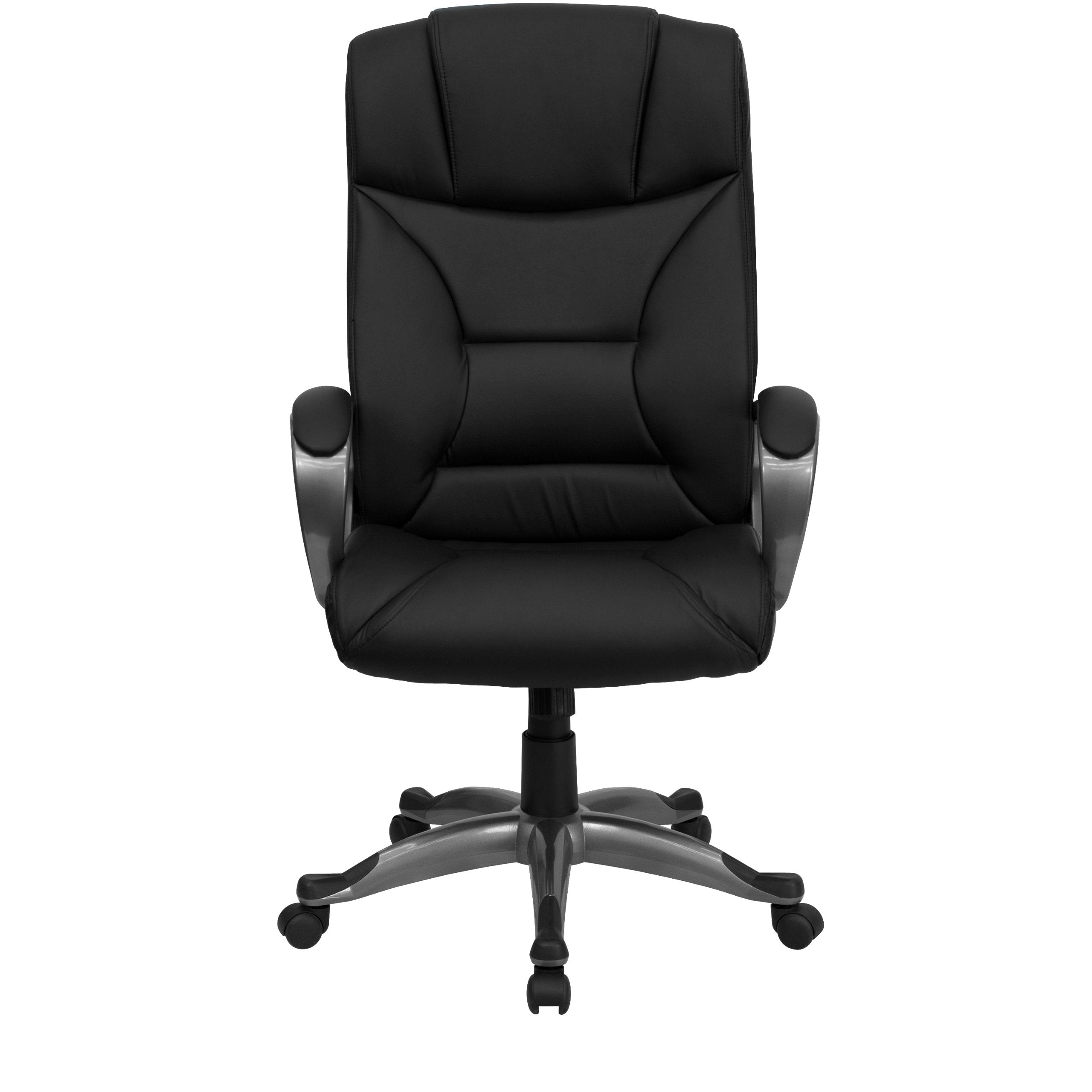 Flash Furniture 177Bk High Back Leather Executive Office Swivel Chair With Titanium Nylon