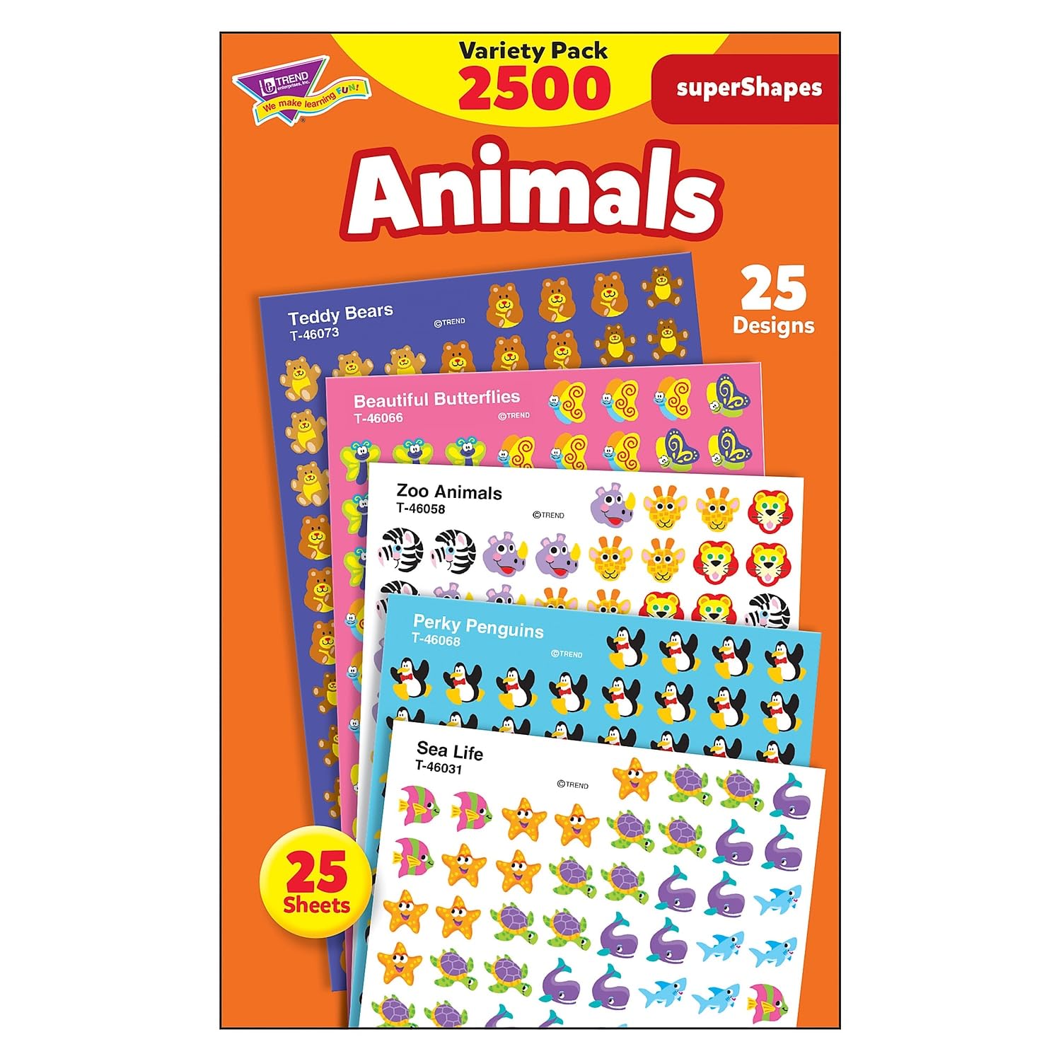 Trend Enterprises, Inc. Animals Supershapes Stickers Variety Pack, 2500 Ct