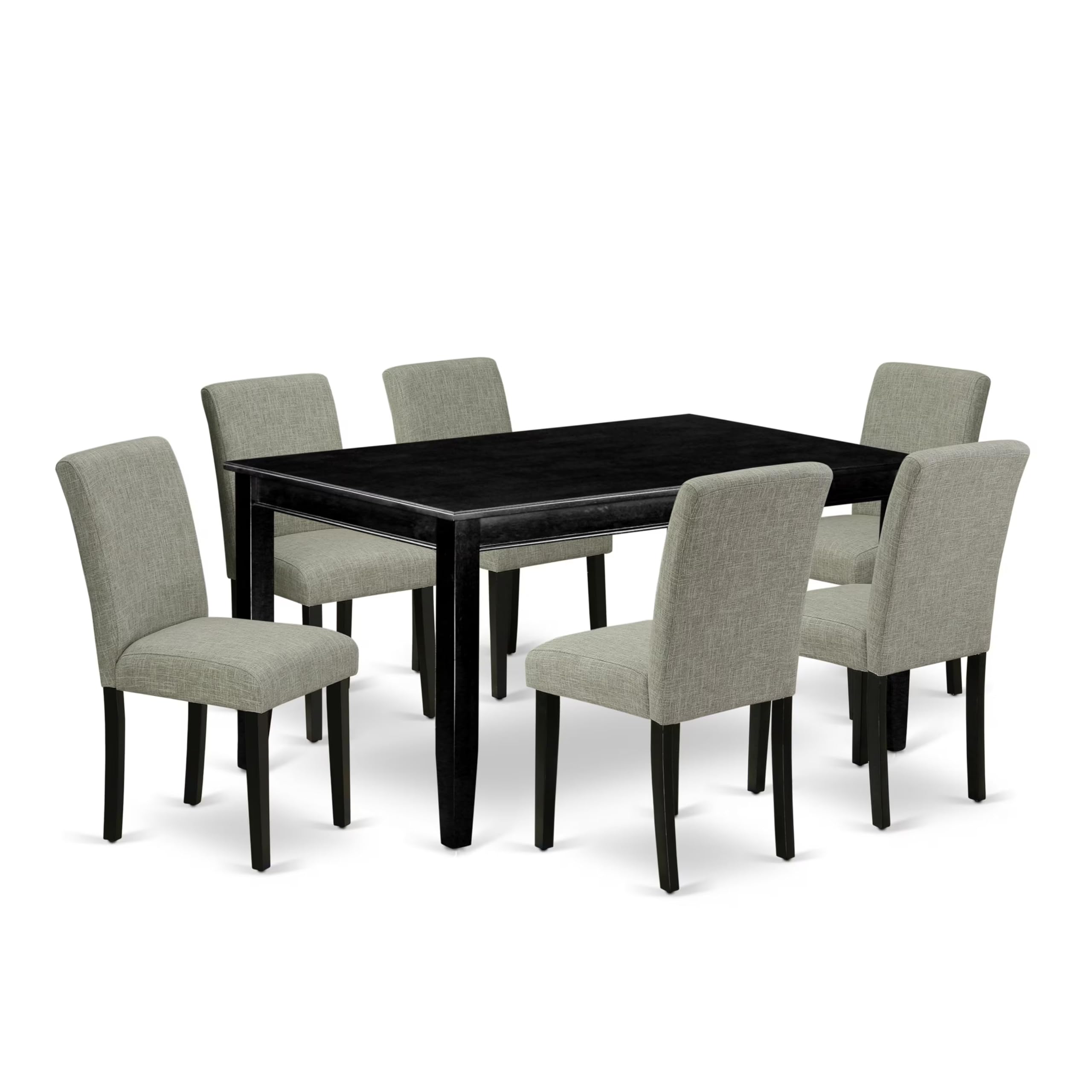 East West Furniture Duab7-Blk-06 7 Piece Dining Room Table Set Consist Of A Rectangle Kitchen Table And 6 Shitake Linen Fabric Parson Dining Chairs, 36X60 Inch, Black