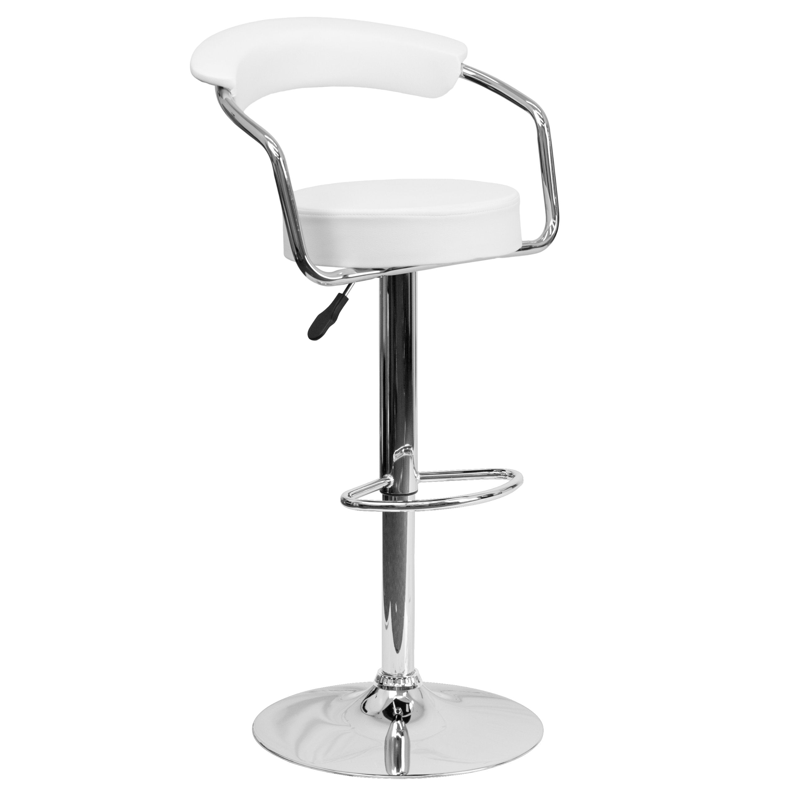 Flash Furniture Contemporary White Plastic Adjustable Height Barstool With Chrome Base - Thumbnail 5