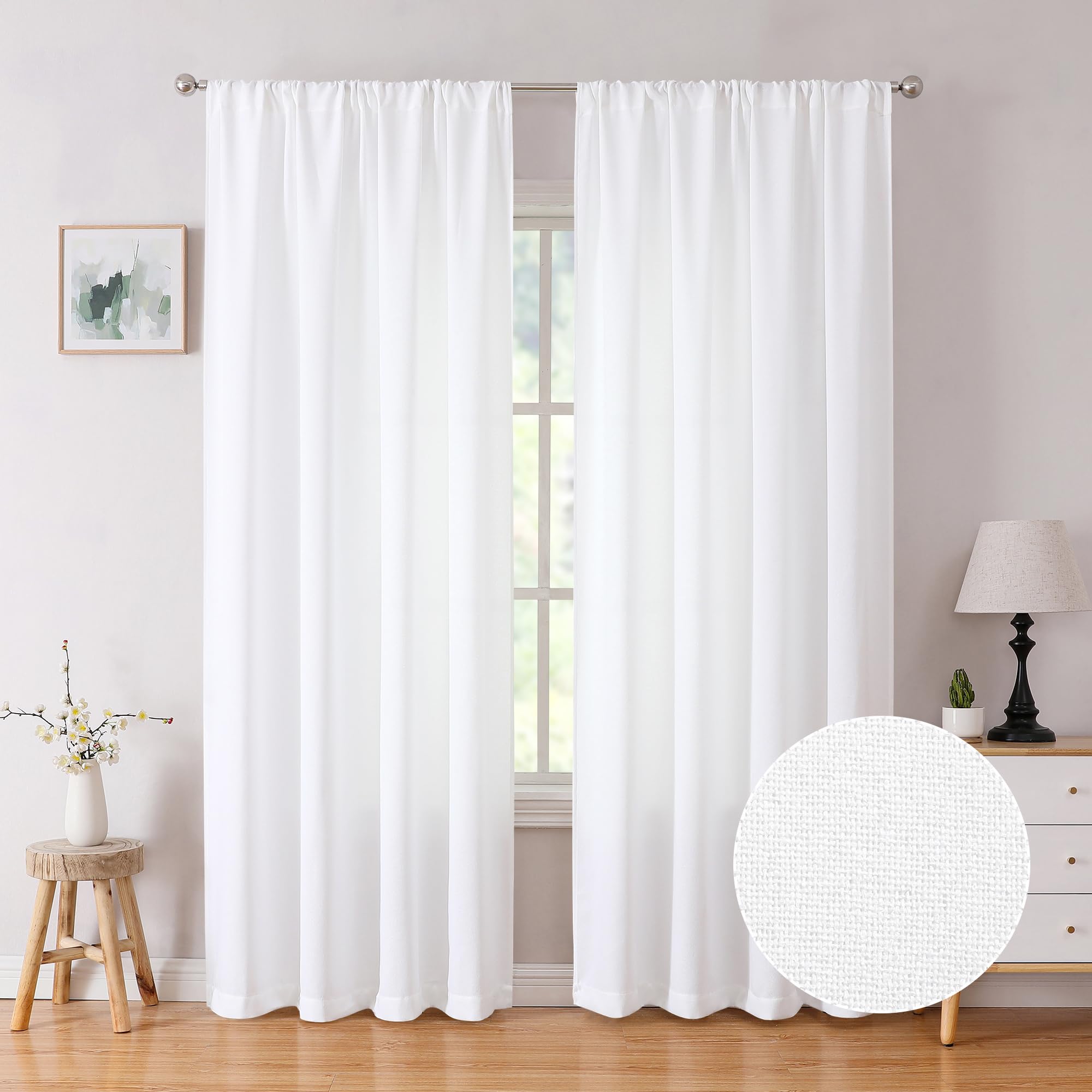 Tollpiz Linen Curtains Bedroom Rod Pocket Semi Sheer Curtain Burlap Light Filtering Thick Linen Drapes for Living Room, 54 x 84 