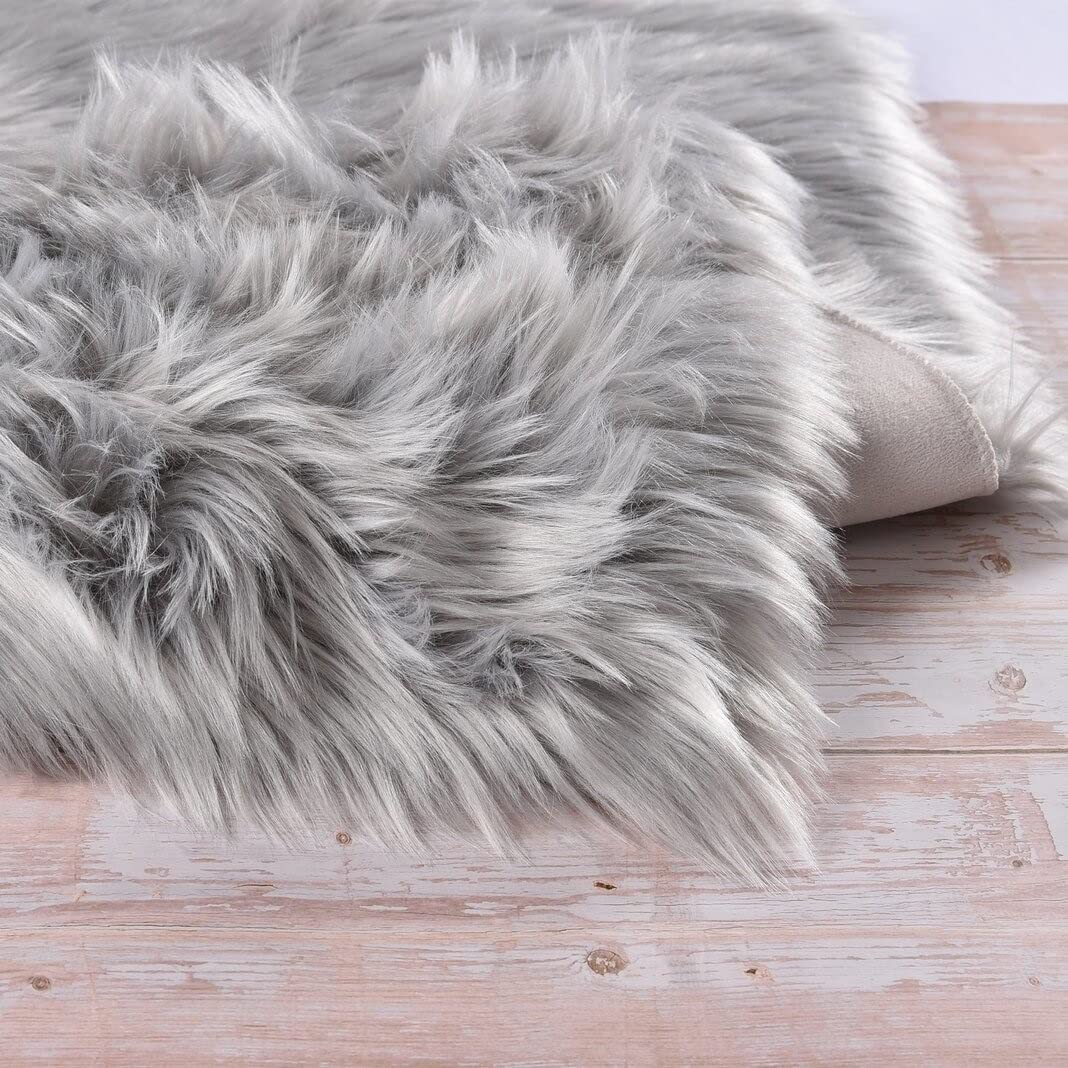 Orinova Gray Furry 5X7 Area Rugs For Bedrooms Faux Sheepskin Fur Rug Washable Carpet For Living Room Shag Nursery Rug