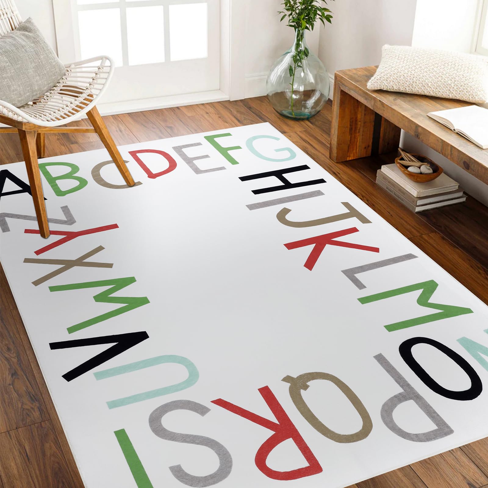 Topotdor Rainbow Kids Play Rug Alphabet Nursery Area Rug Extra Large Soft Crawling Play Mat for Children Toddlers Bedroom (59x83