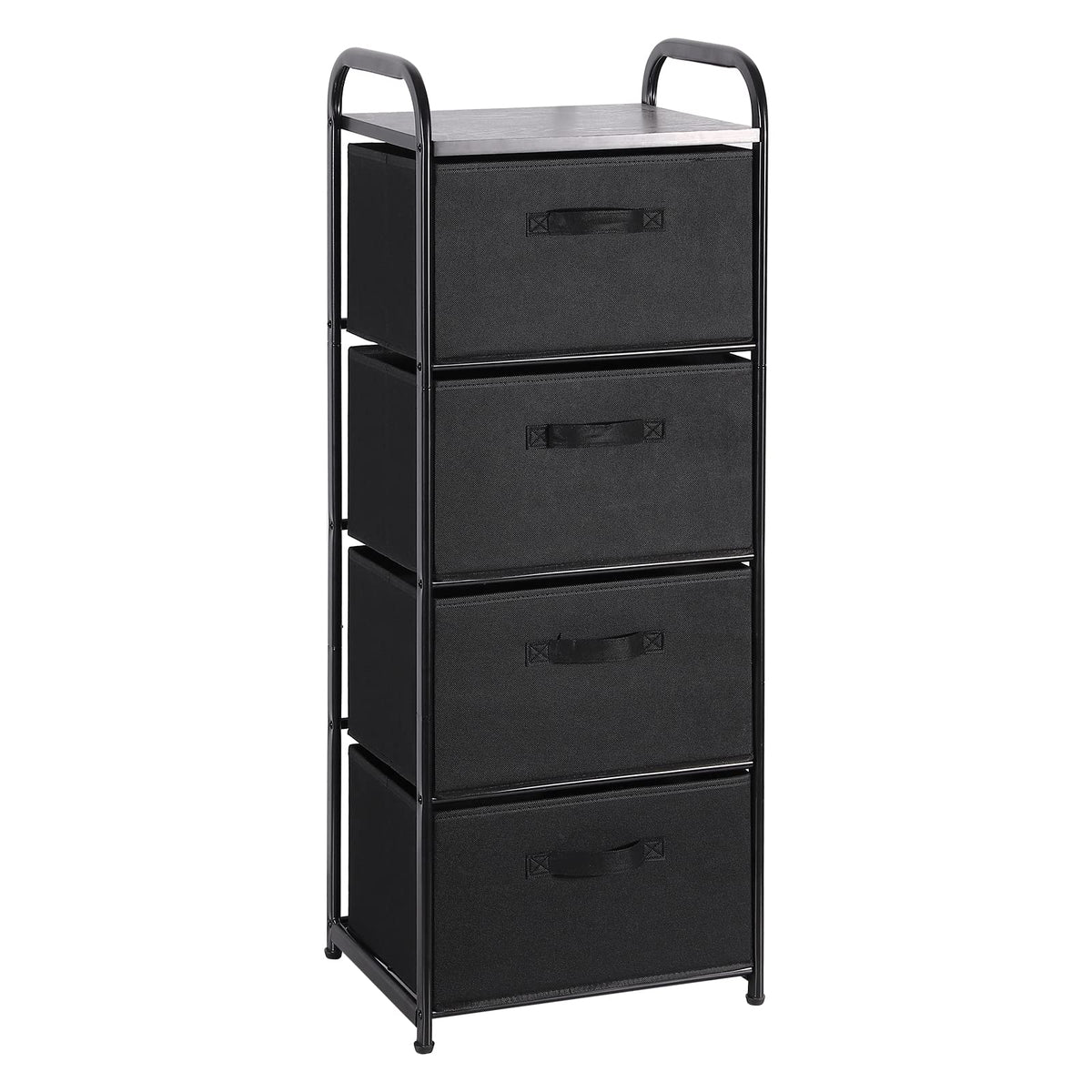 Max Houser 4 Drawer Fabric Dresser Tall Storage Tower, Dresser Chest With Wood Top, Vertical Nightstand Side Organizer Unit With Metal Frame For Closets Bedroom Nursery Room Hallway(Black)