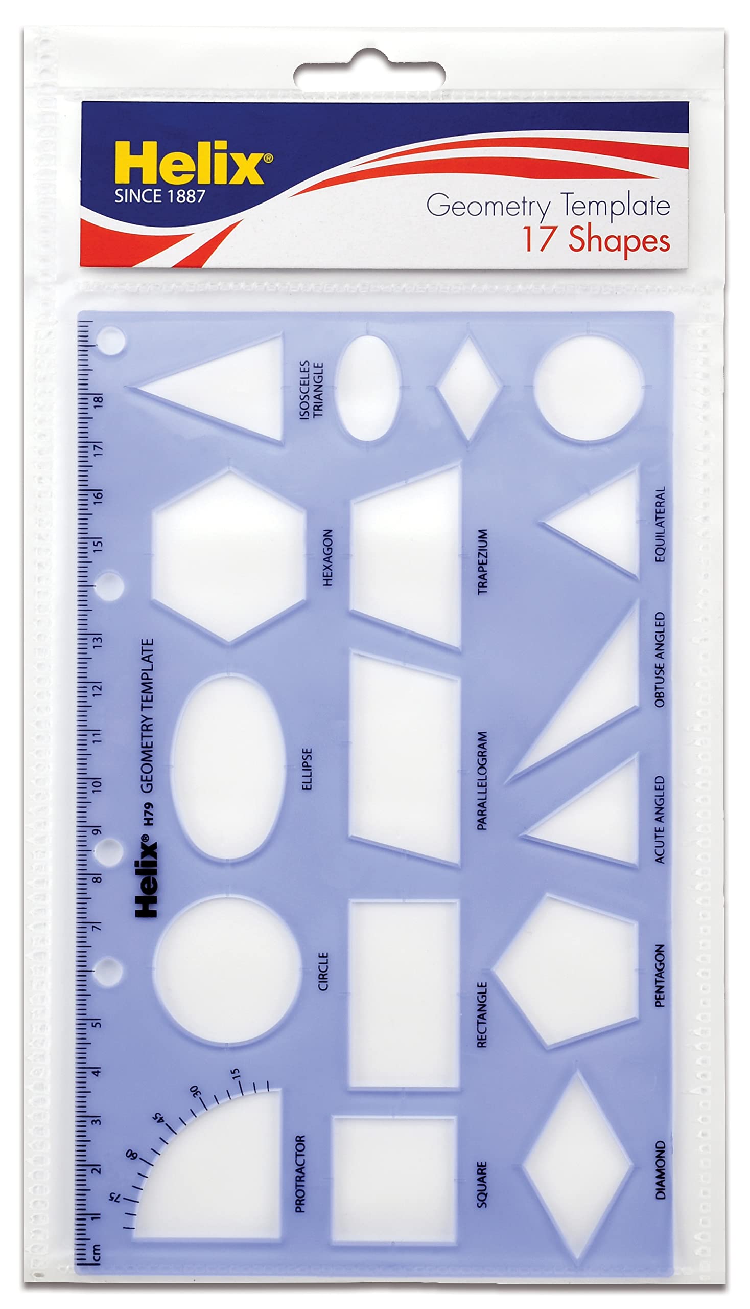Maped Helix Usa - Geometry Shapes Drawing Template - 17 Shapes - Educational Tool - Enhances Precision - Ideal For Drafting & De
