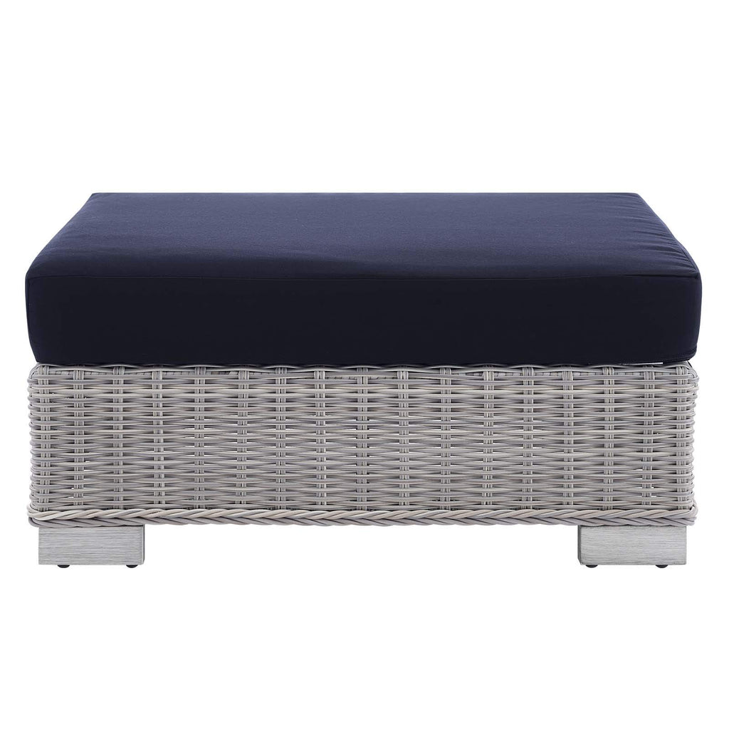Conway Sunbrella® Outdoor Patio Wicker Rattan Ottoman In Light Gray Navy