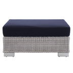 Conway Sunbrella® Outdoor Patio Wicker Rattan Ottoman In Light Gray Navy