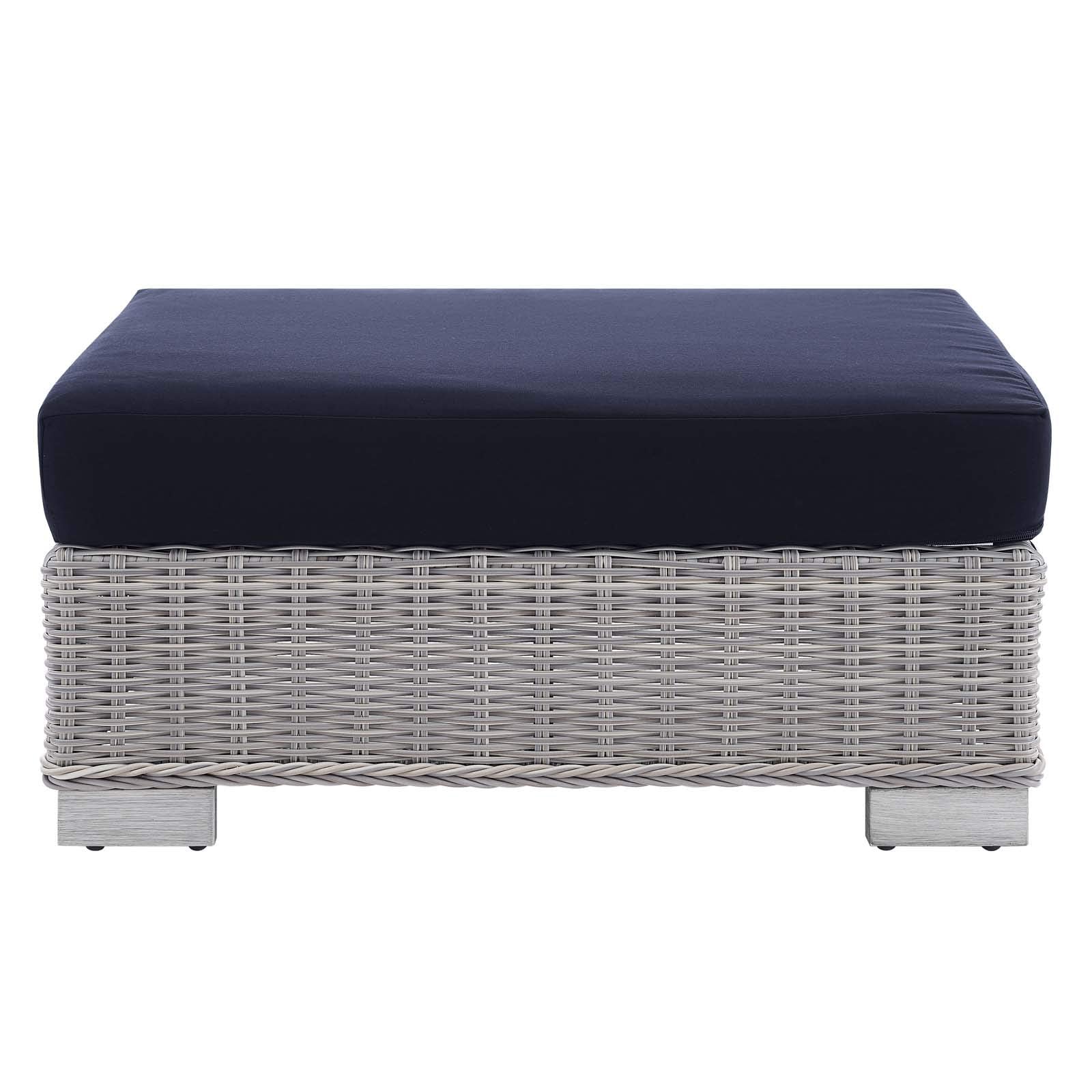 Conway Sunbrella® Outdoor Patio Wicker Rattan Ottoman In Light Gray Navy