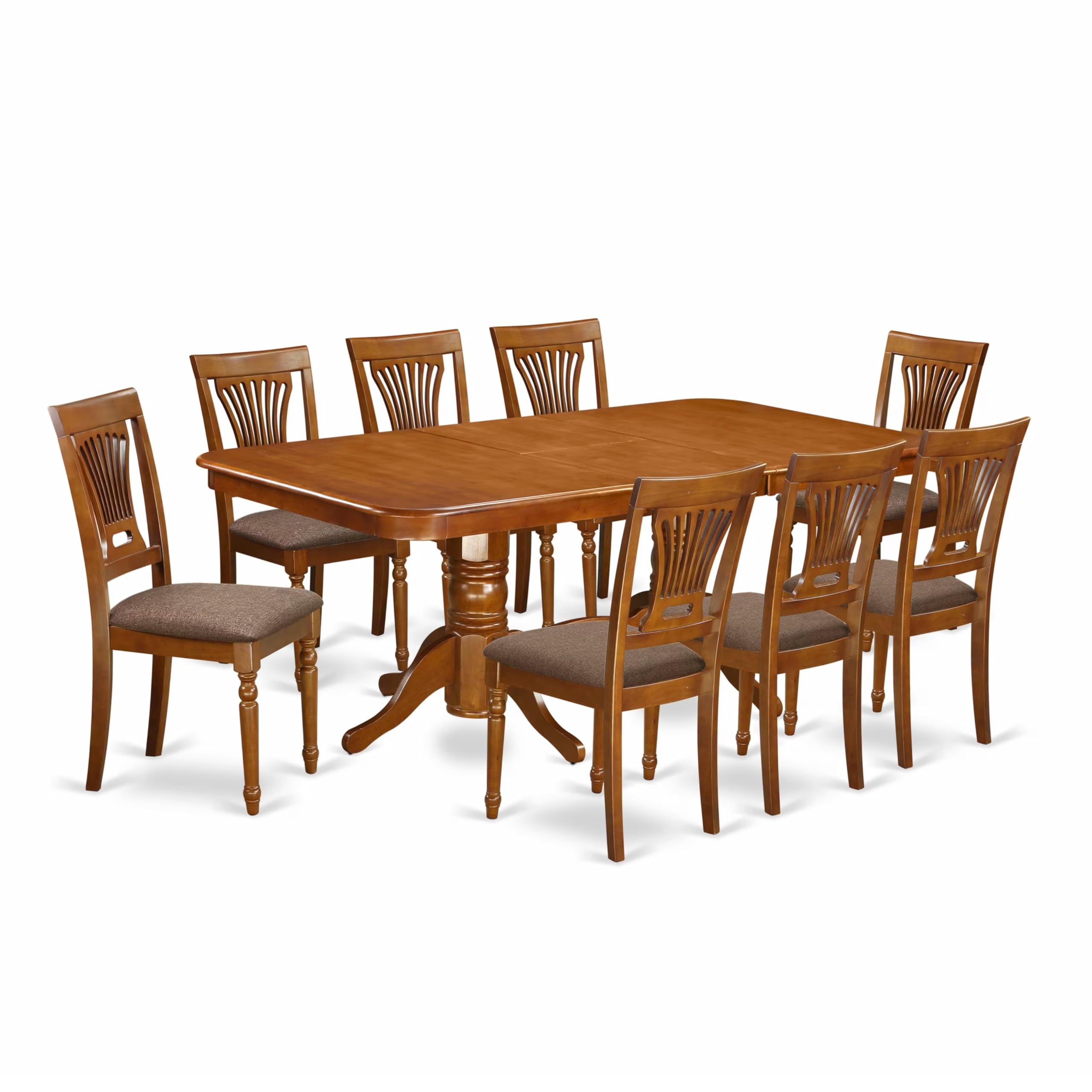 East West Furniture NAPL9-SBR-C 9 Piece Kitchen Table Set Includes a Rectangle Dining Table with Butterfly Leaf and 8 Linen Fabric Upholstered Dining Chairs, 40x78 Inch, Saddle Brown