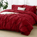 Cozylux Red Comforter Set Queen - 7 Pieces Bed In A Bag Queen Dark Red, Pintuck Comforters Pinch Pleat Bedding Sets With All Sea