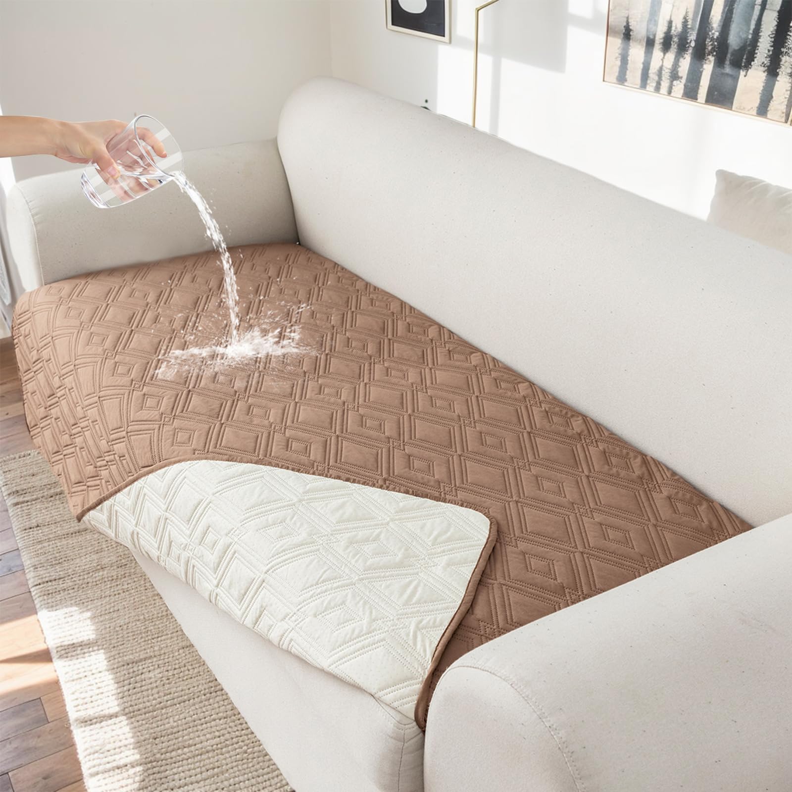 Genina 100% Waterproof Loveseat Couch Cover For 2 Cushion Couch Covers For Dogs, Anti-Slip Sectional Sofa Covers Washable Sofa C