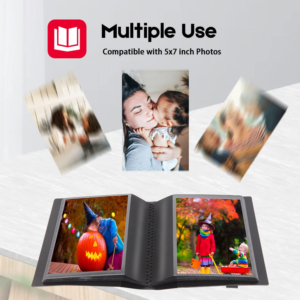 2Pack Small Photo Album 5X7 Holds 64 Photos Black Inner Page With Strong Elastic Band, 5X7 Mini Book Photo Picture Album For Art