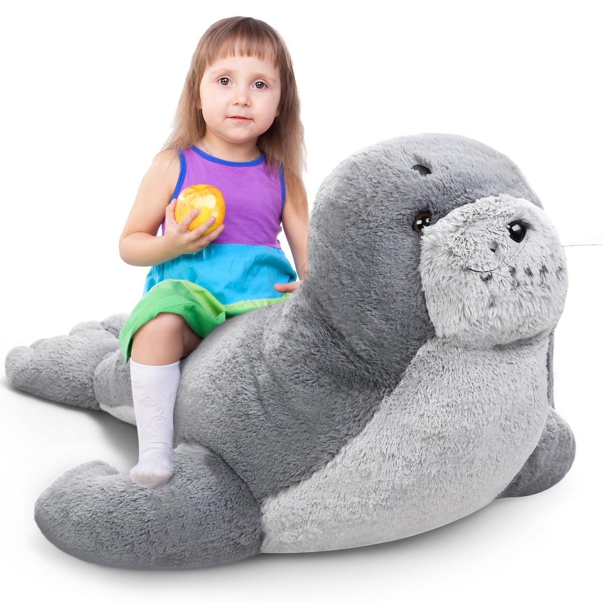 39 Inch Giant Seal Plush Stuffed Animal Large Soft Cuddly Grey Cute Hug Seal Plush Toy Adorable Big Pillow Gift For Kids Sleepin