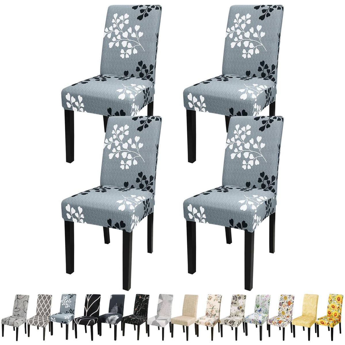 Jqinhome Pattern Chair Covers For Dining Room Set Of 4, High Stretch Removable Washable Parsons Chair Slipcover For Home Party Hotel Wedding Ceremony (Flower,4Pcs)