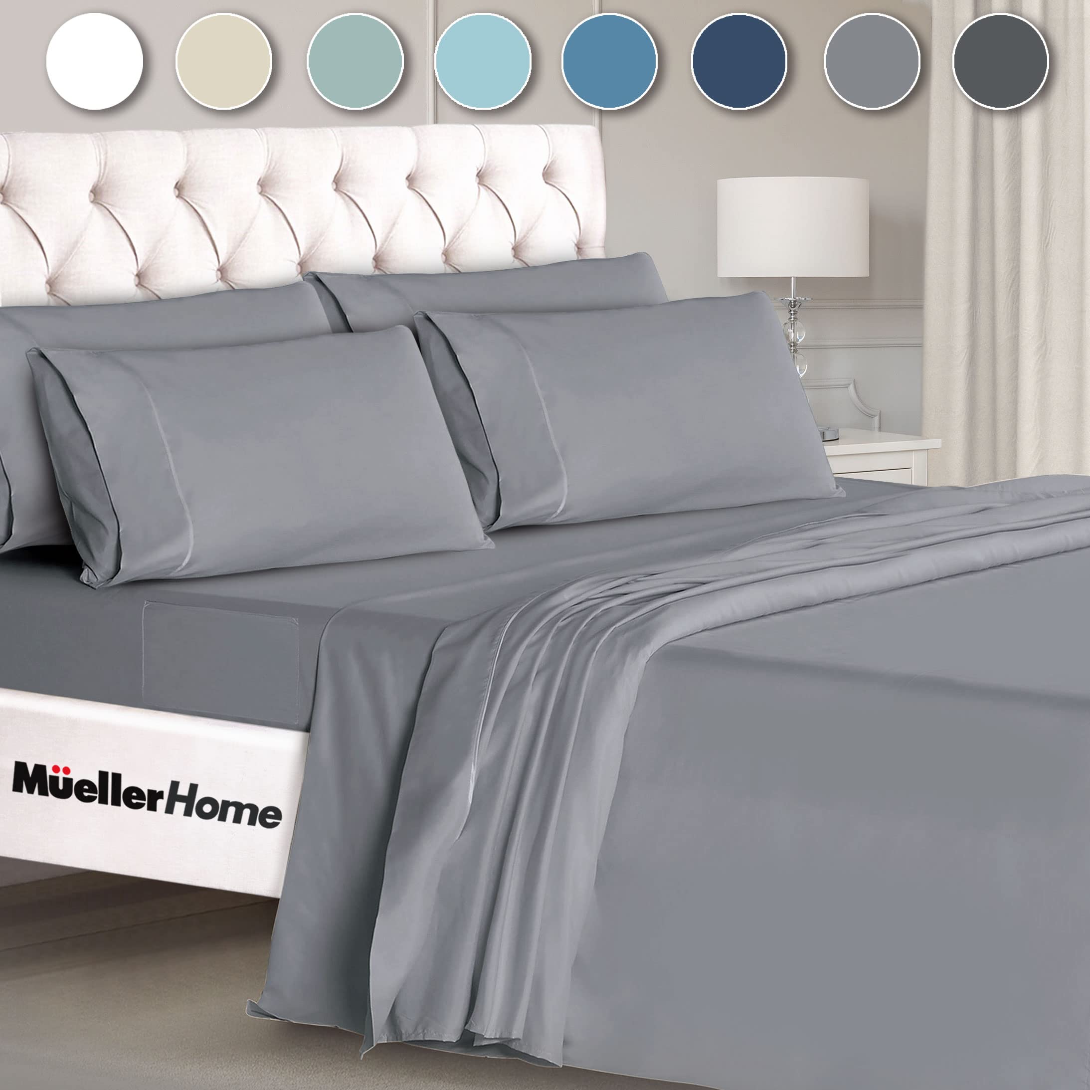 Mueller Luxury 6 Piece Queen Sheet Set - Ultra-Soft 1800 Series, Cooling & Breathable Hotel Quality Bed Sheets, Deep Pocket Up T
