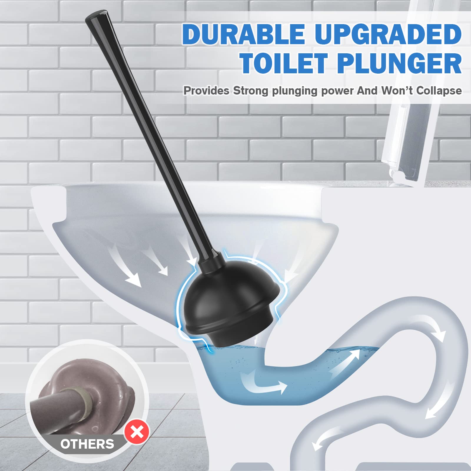 Toilet Plunger And Brush, Bowl Brush And Heavy Duty Toilet Plunger Set With Ventilated Holder, 2-In-1 Bathroom Cleaning Combo Wi