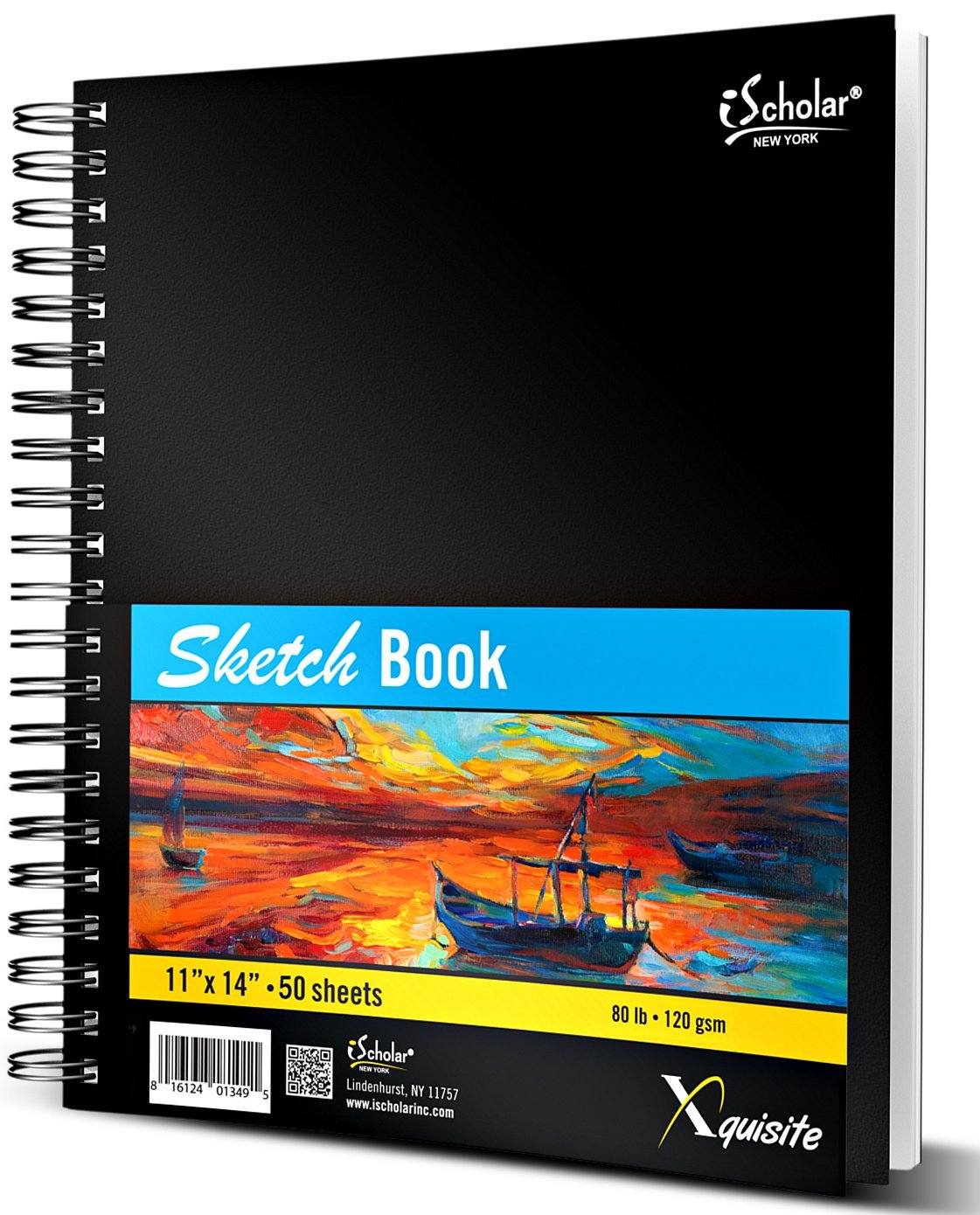 Ischolar Xquisite Sketch Book, Double Wirebound, 50 Sheets, Black, 11 X 14 Inches (41114)