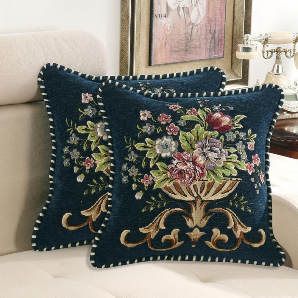 Qupace Set Of 2 Red Valentine'S Day Vintage Embroidered Throw Pillows Covers 18X18In Sofa Couch,Red Floral Embroidered Cushion C