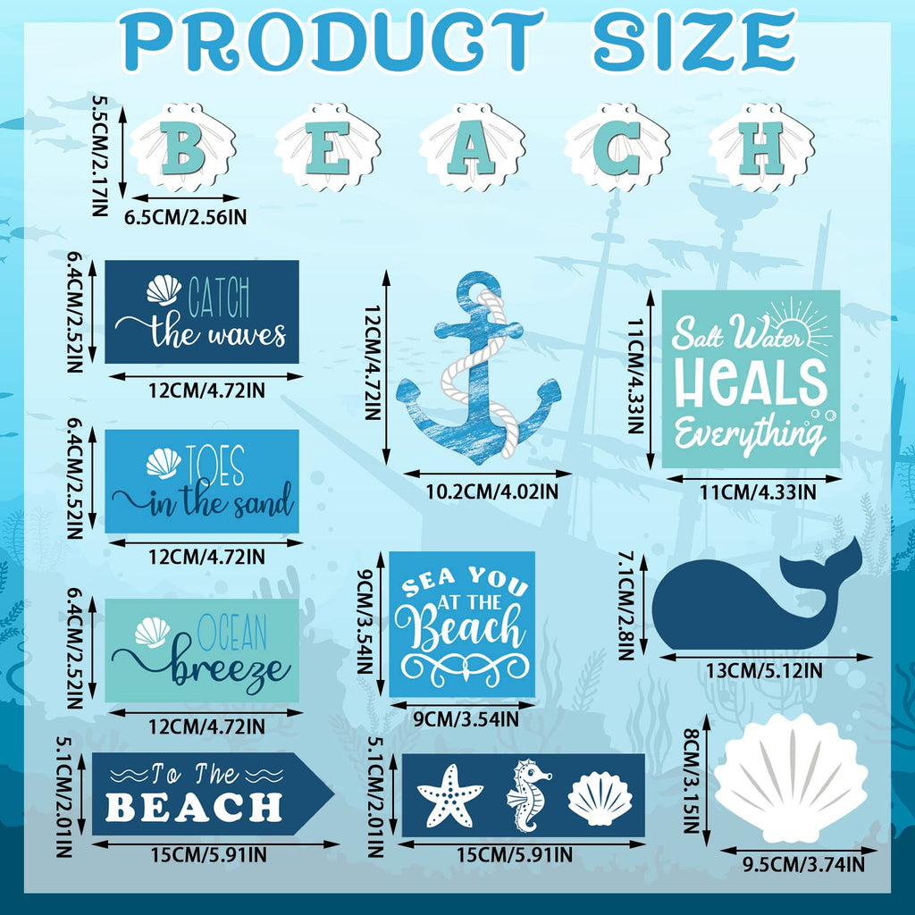 15 Pieces Summer Beach Tiered Tray Decor Set Farmhouse Ocean Wood Sign Rustic Beach Tiered Tray Decorations For Outdoor Kitchen