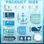 15 Pieces Summer Beach Tiered Tray Decor Set Farmhouse Ocean Wood Sign Rustic Beach Tiered Tray Decorations For Outdoor Kitchen