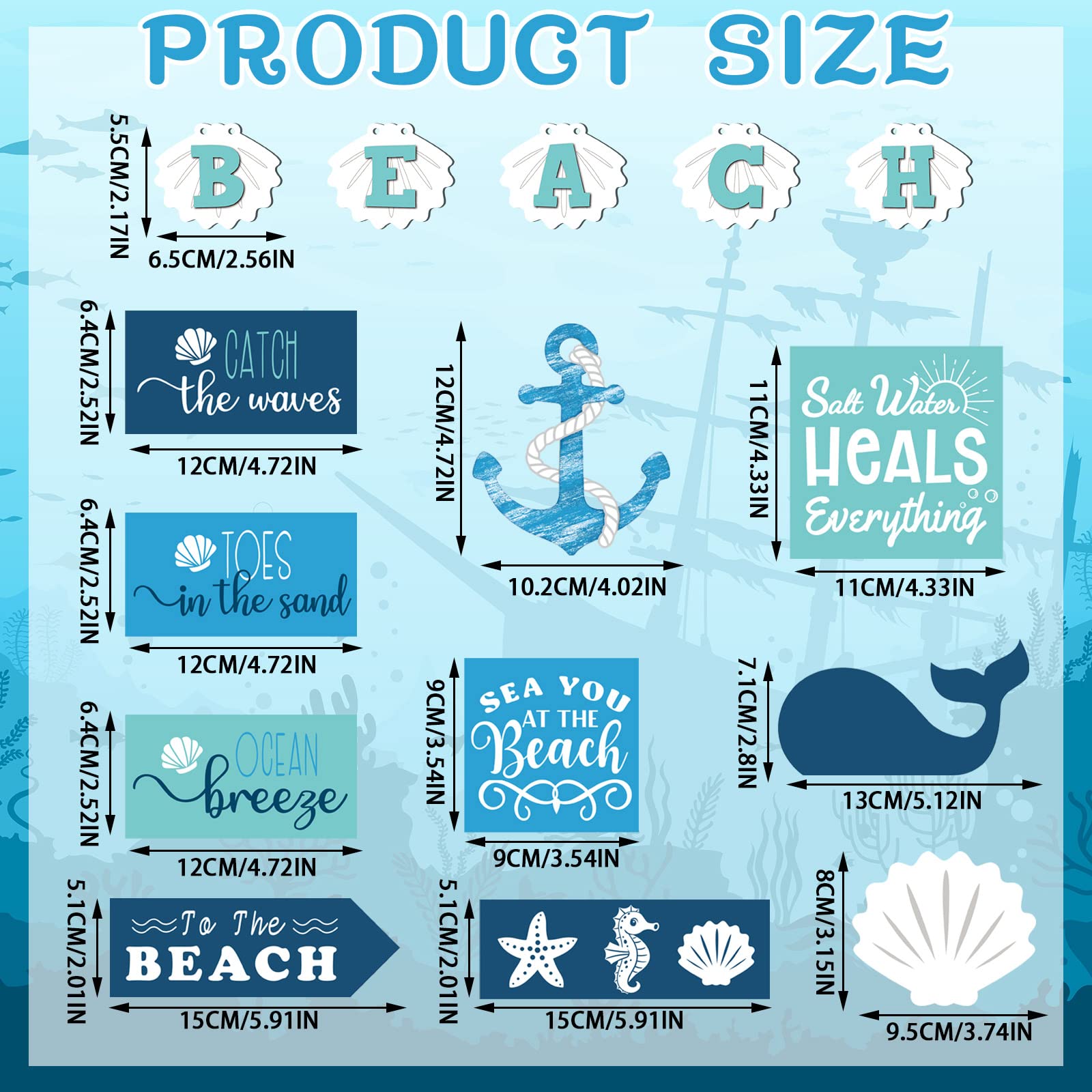 15 Pieces Summer Beach Tiered Tray Decor Set Farmhouse Ocean Wood Sign Rustic Beach Tiered Tray Decorations For Outdoor Kitchen