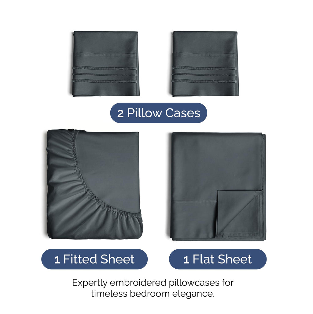 King Size 4 Piece Sheet Set - Extra Soft, Breathable & Cooling Sheets - Hotel Luxury Durable Bed Sheets For Women & Men - Deep Pockets, Easy-Fit & Wrinkle-Free Sheets - Slate Blue Oeko-Tex Bed Sheets