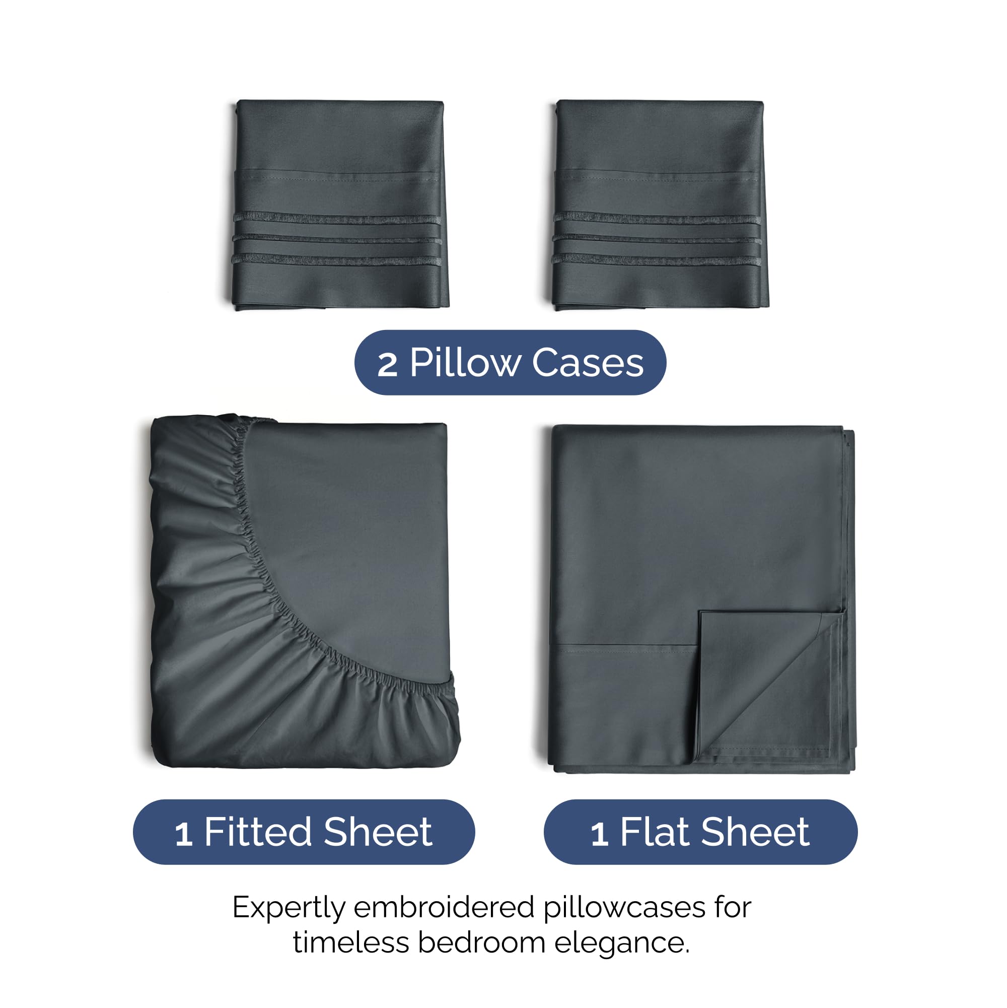 King Size 4 Piece Sheet Set - Extra Soft, Breathable & Cooling Sheets - Hotel Luxury Durable Bed Sheets For Women & Men - Deep Pockets, Easy-Fit & Wrinkle-Free Sheets - Slate Blue Oeko-Tex Bed Sheets