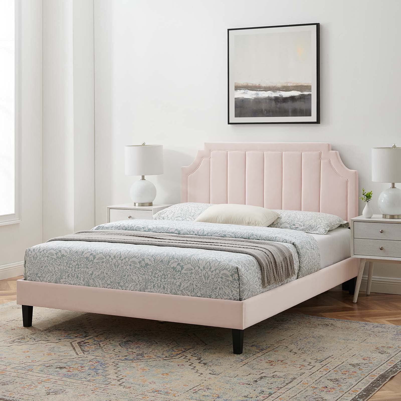 Modway MOD-6914-PNK Sienna Performance Velvet Full Platform Bed, Pink