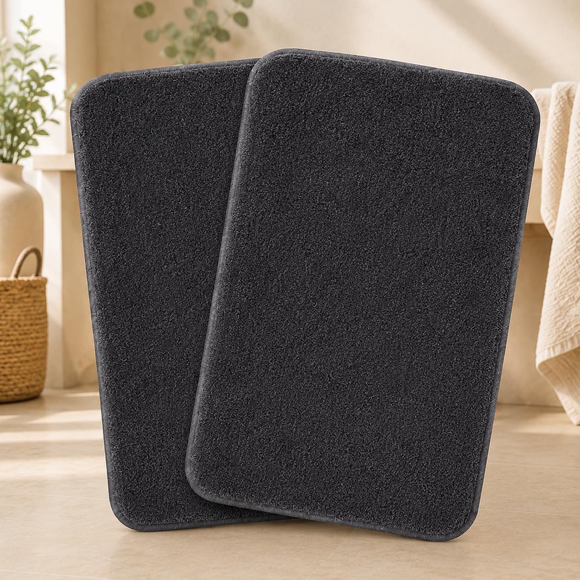 Roseate Solid Soft Anti Skid (38x58 cm) Microfiber 1500 GSM Bath Mat for Bathroom/Kitchen/Door Mat/Floor Mat (Grey) Pack of 2
