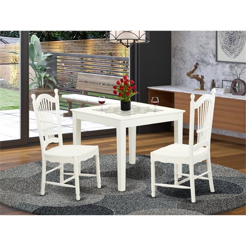 East West Furniture OXDO3-LWH-W 3 Piece Kitchen Table Set for Small Spaces Contains a Square Dining Room Table and 2 Dining Chairs, 36x36 Inch, Linen White