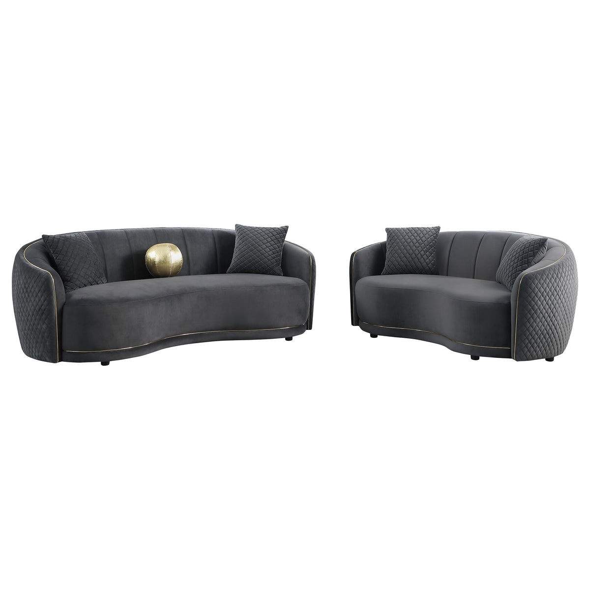 Coaster Home Furnishings Brookside 2-Piece Velvet Upholstered Sofa Set Dark Grey